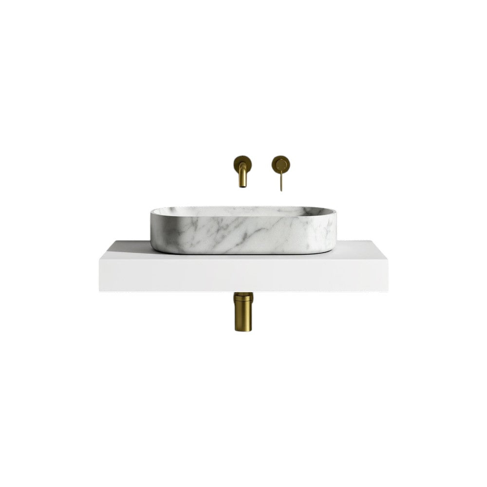 Fiore Carrara Marble 550mm Countertop Basin – Polished Natural Italian Carrara Stone Sink with Soft White & Grey Veining – Luxury Bathroom Washbasin by Nôsa – 63mm Waste Cover Included