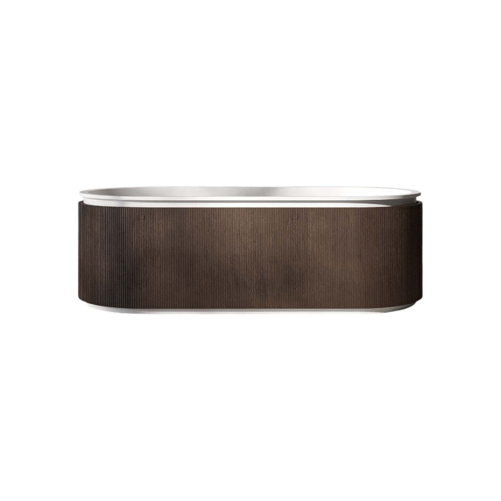 Nosa Comano 1700mm Freestanding Bath Matt White & Walnut Luxury Stone Resin Bath with Integrated Overflow and White Waste