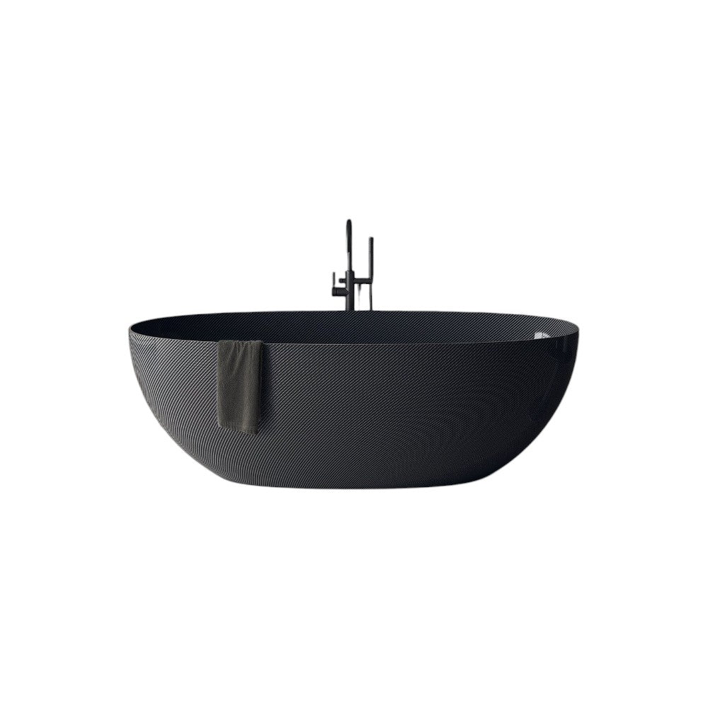 Senna 1700mm Carbon Fibre Freestanding Bath – Luxury Black Polished Forged Carbon Fibre Soaking Tub with Superior Heat Retention & Scratch-Resistant Finish