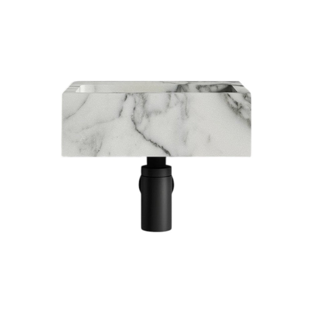 Nobu Arabescato Marble Wall Hung Basin – 300mm Compact Luxury Natural Stone Sink with Polished Finish, Minimalist Wall Mounted Bathroom Wash Basin with Grey Veining