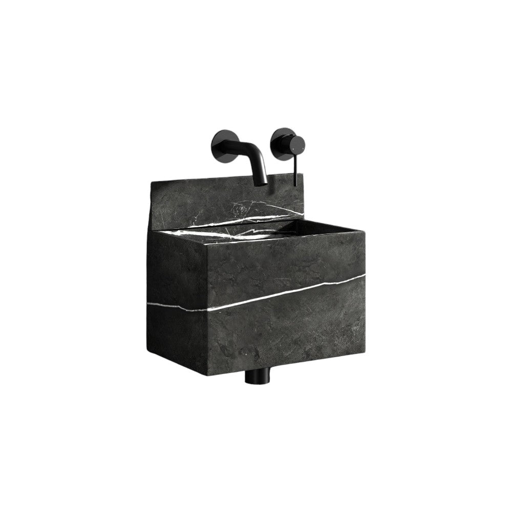 Aria Pietra Grey Marble Wall Hung Basin 300mm – Polished Natural Stone Compact Sink with Bracket & Waste Cover | Contemporary Luxury Bathroom Basin by OpusArtis™ Nôsa