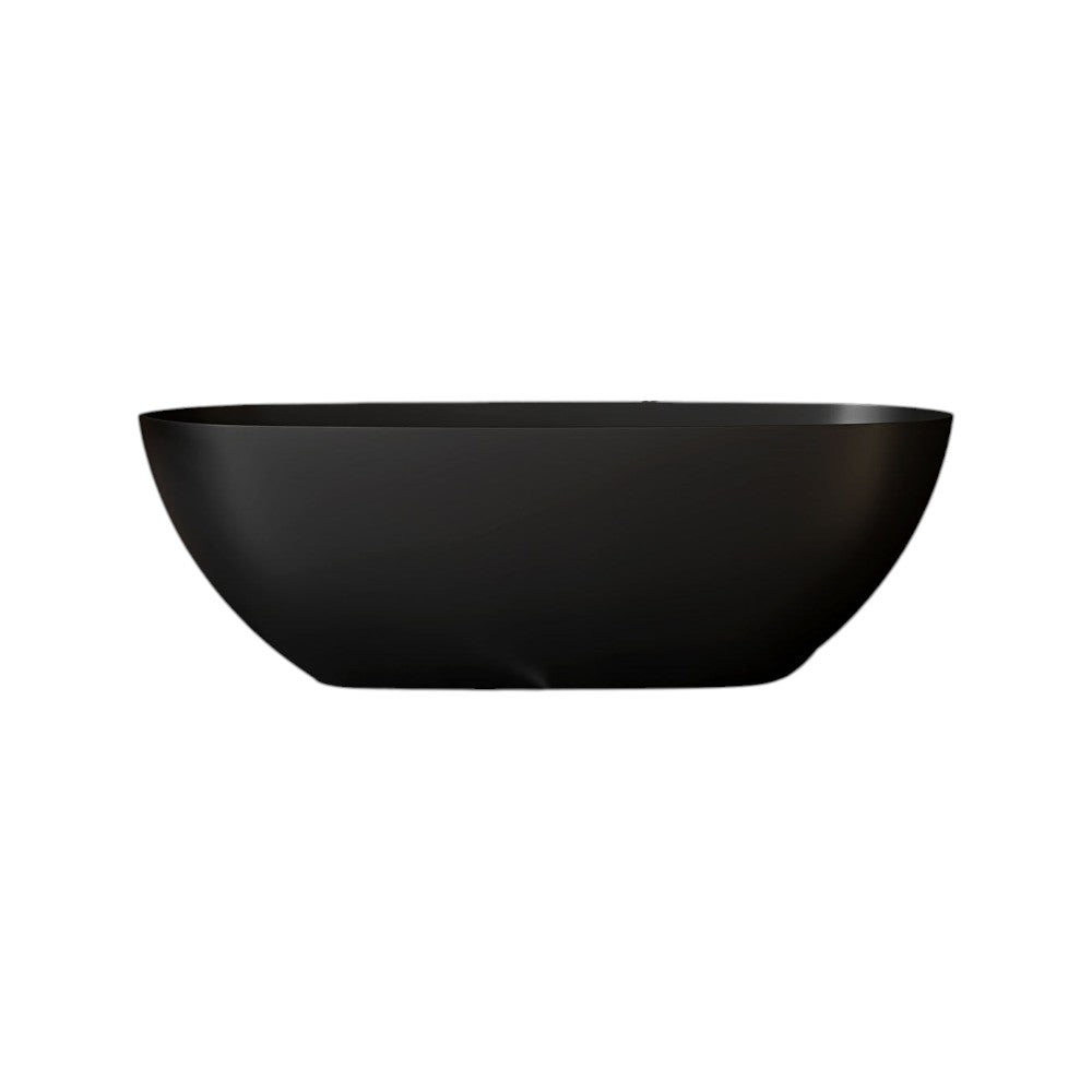 Vermont 1700mm Freestanding Stone Resin Bath – Matt Black Luxury Deep Soaking Tub with Chrome Waste & Built-in Overflow