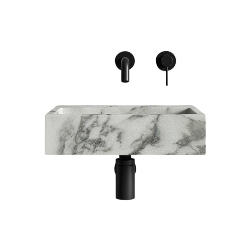 Magno Arabescato Marble Wall Hung Basin 400mm – Premium Polished Natural Marble Bathroom Sink with Waste Cover
