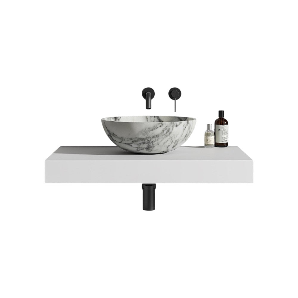 Vento Arabescato Marble Countertop Basin 400mm – Polished Natural Marble Bathroom Vessel Sink with Waste Cover