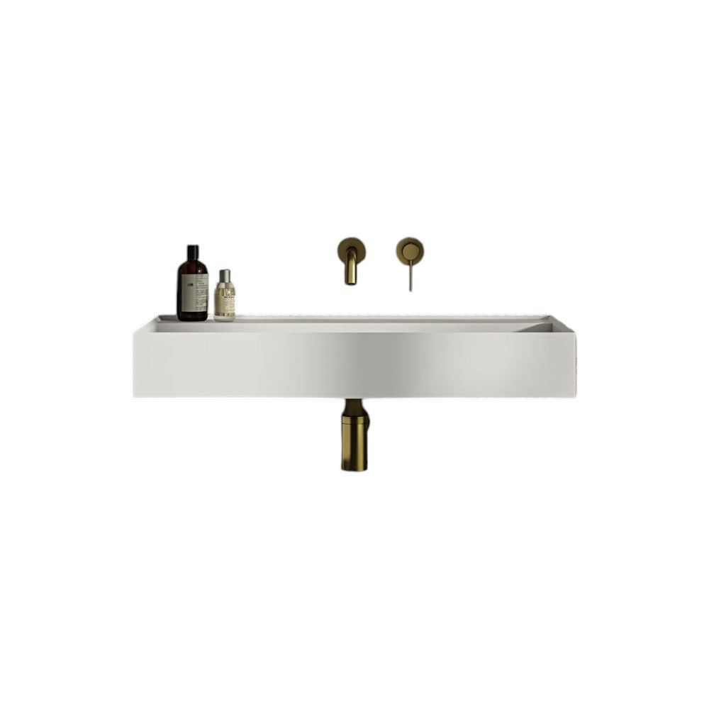 Nôsa Santos 800mm Wall Hung Stone Resin Basin – Matt White Contemporary Floating Bathroom Sink (800 x 460 x 120mm)