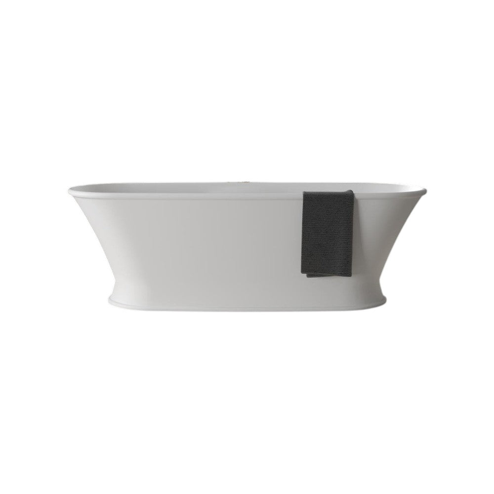 Regis 1750mm Freestanding Stone Resin Bath – Luxury Deep Soaking Tub with Thermal Heat Retention, Matt or Polished Finish, White Modern Freestanding Bathtub with Chrome Waste