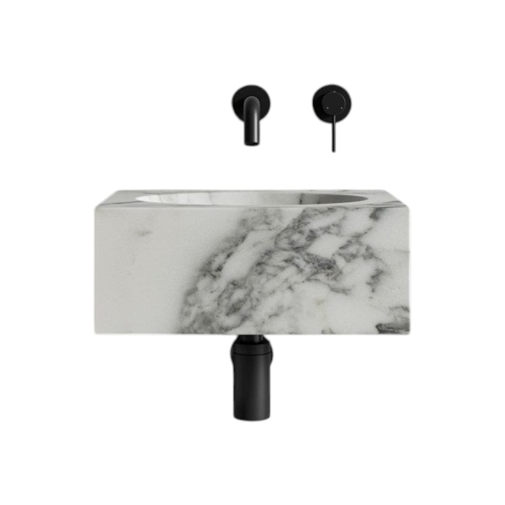 Vista Arabescato Marble Wall Hung Basin 400mm – OpusArtis™ by Nôsa | Polished Natural Arabescato Stone Bathroom Sink | Wall Mounted Luxury Basin with Bracket & Waste Cover