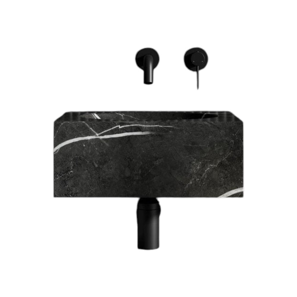 Vista Pietra Grey Marble Wall Hung Basin 400mm | OpusArtis™ by Nôsa | Natural Polished Stone Bathroom Sink with Bracket & Waste Cover