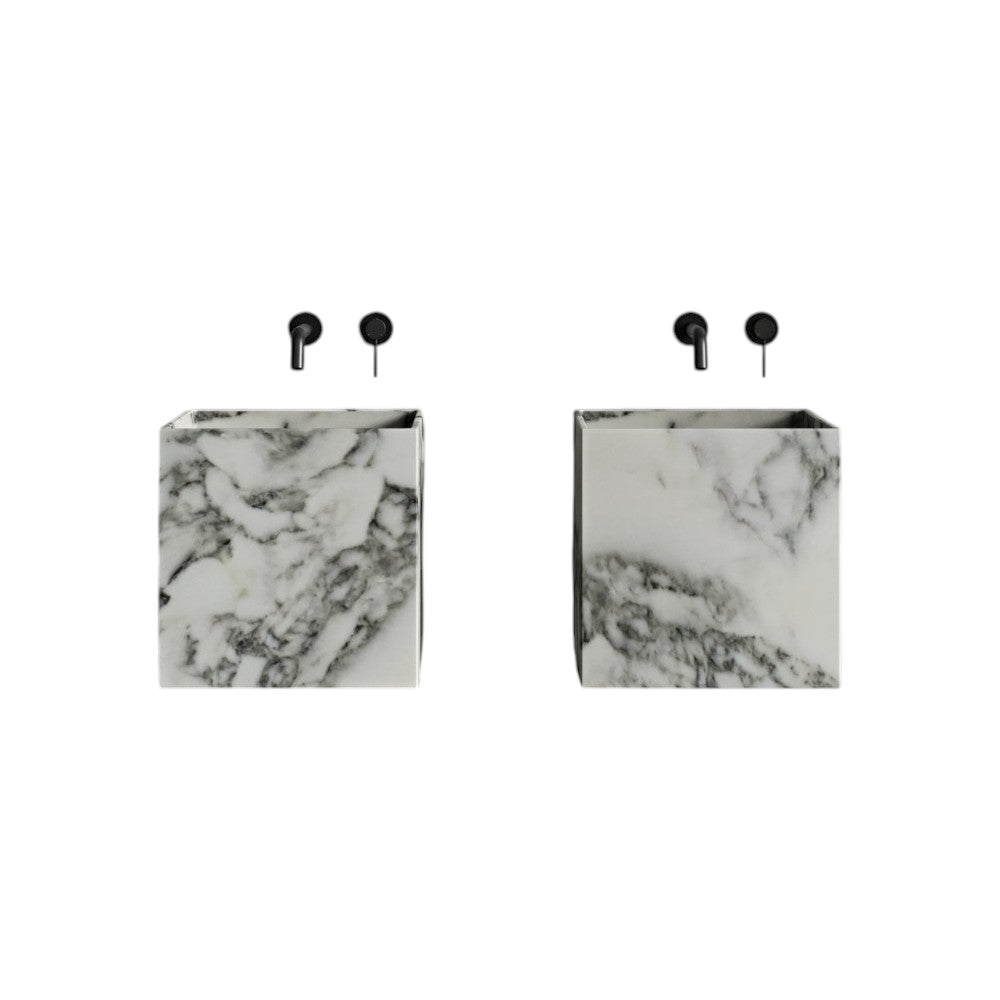 Rico Carrara Marble Wall Hung Basin 400mm – Polished Natural Carrara Marble Bathroom Sink with Support Bracket & Waste Cover