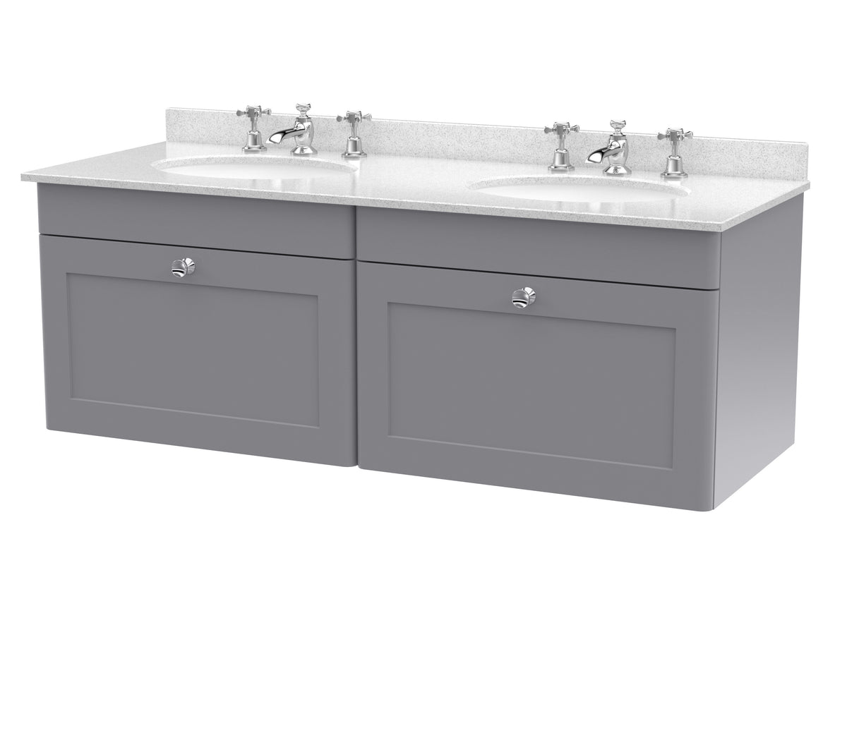 nuie Classique 1200mm 2 Drawer Wall Hung Vanity Unit With 6 Tap Hole Marble Basin