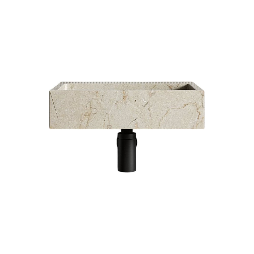 Magno Crema Marfil Marble Wall Hung Basin 400mm – Polished Natural Marble Floating Bathroom Sink with Integrated Waste Cover