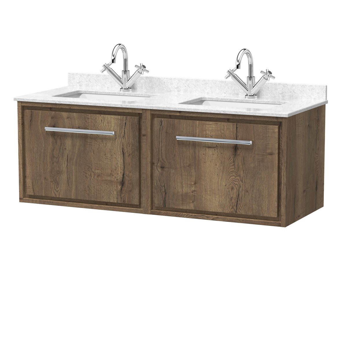 nuie Lille 1200mm 2 Drawer Wall Hung Vanity With Twin Marble Basin