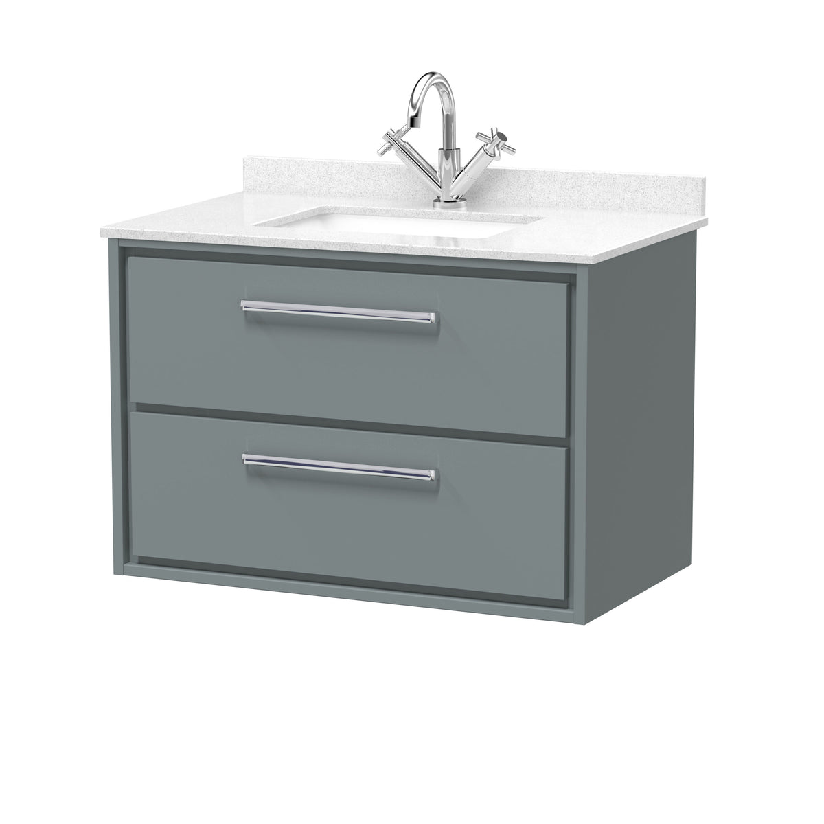 nuie Lille 800mm 2 Drawer Wall Hung Vanity Unit With Square Basin With Marble Worktop