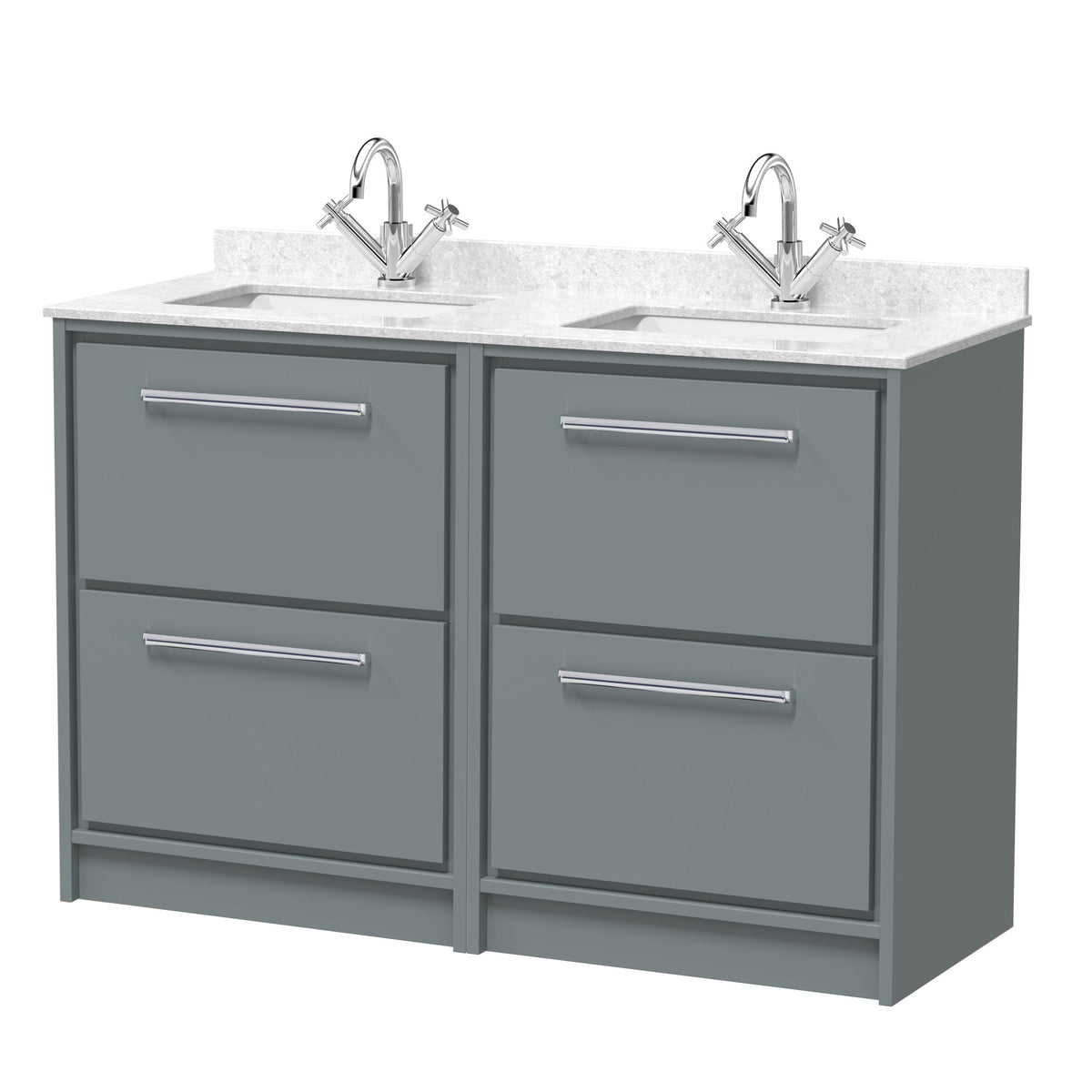 nuie Lille 1200mm 4 Drawer Floor Standing Vanity With Twin Marble Basin