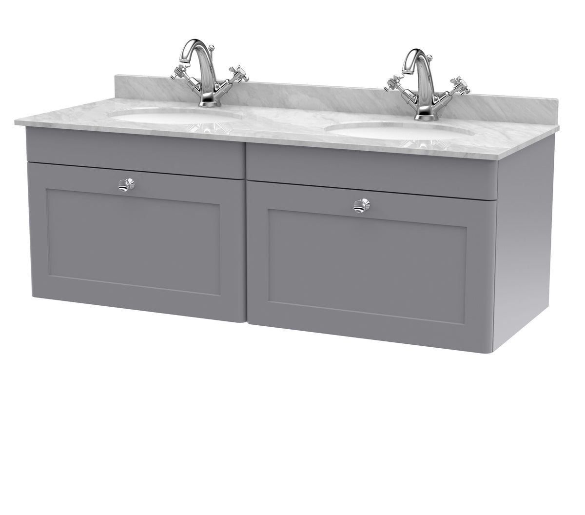 nuie Classique 1200mm 2 Drawer Wall Hung Vanity Unit With 2 Tap Hole Marble Basin