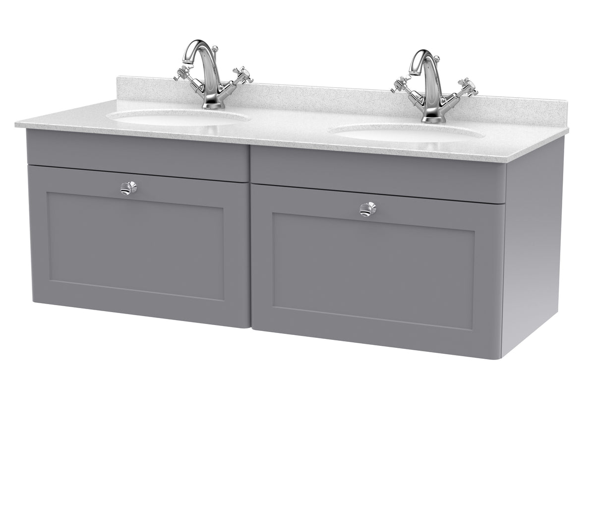 nuie Classique 1200mm 2 Drawer Wall Hung Vanity Unit With 2 Tap Hole Marble Basin