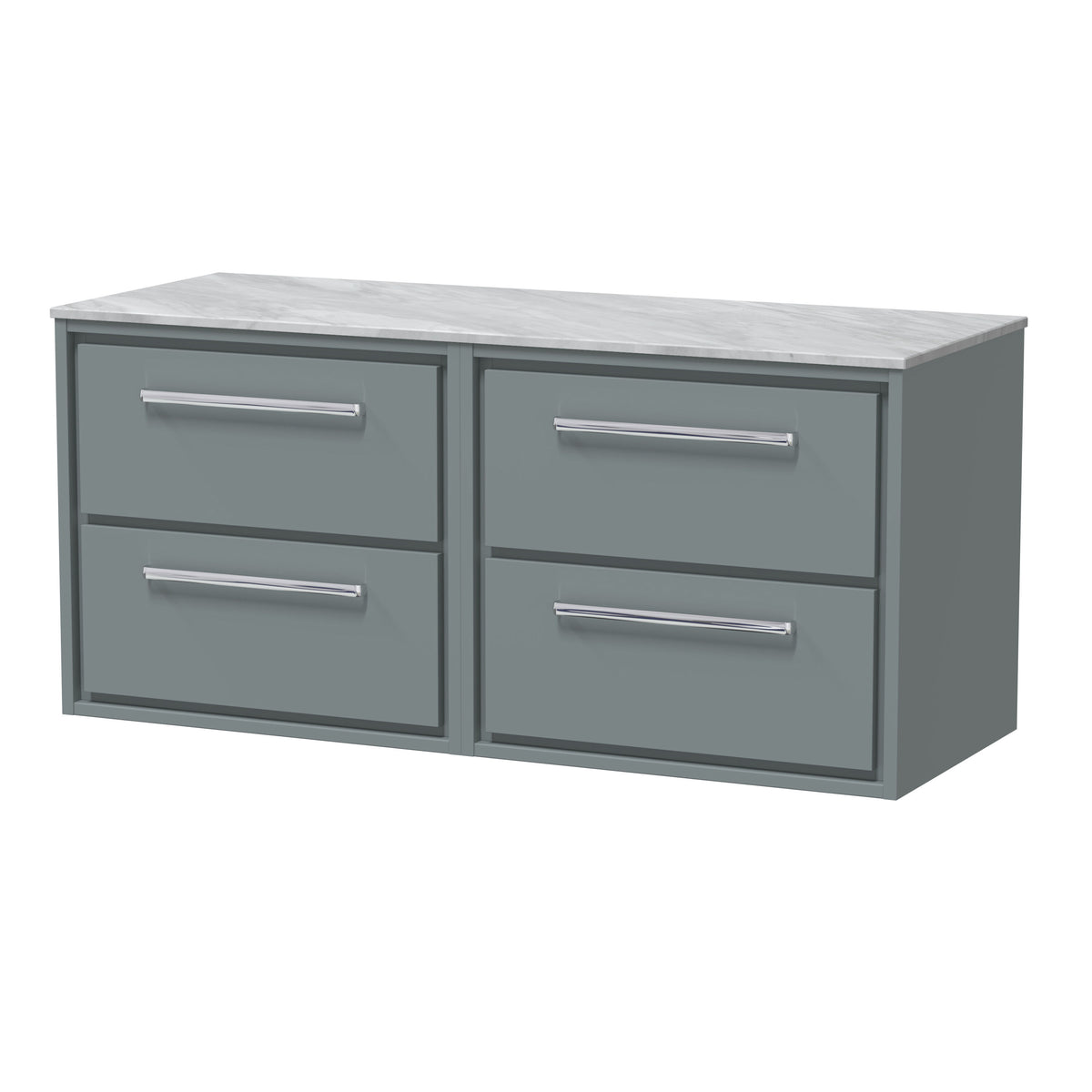 nuie Lille 1200mm 4 Drawer Wall Hung Vanity Unit With Grey Marble Worktop