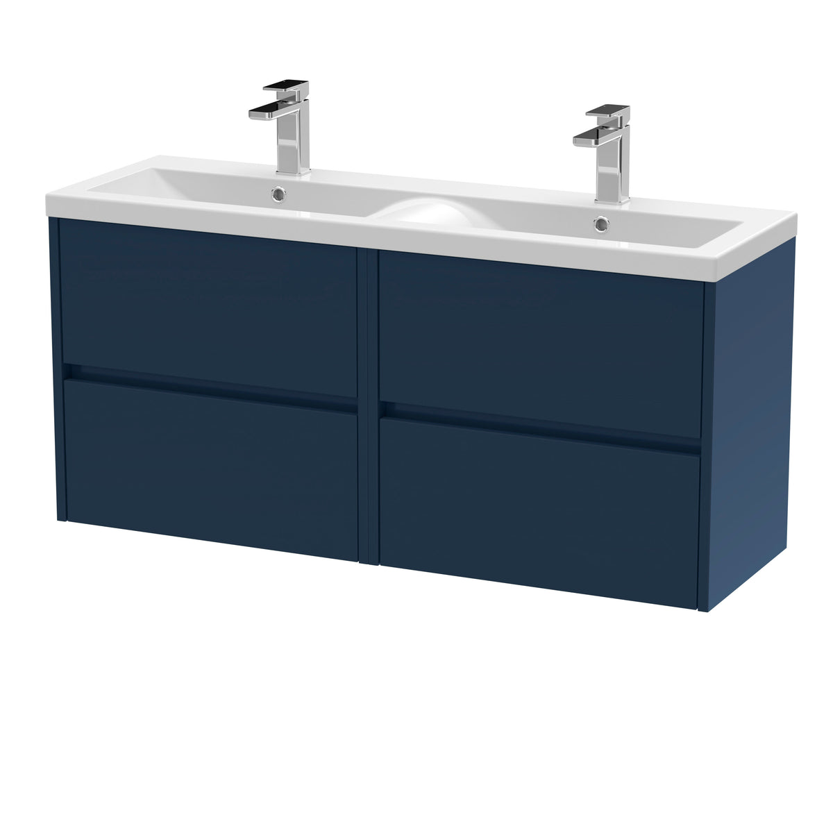 nuie Havana 1200mm Midnight Blue 4 Drawer Wall Hung Vanity Unit With 2 Tap Hole