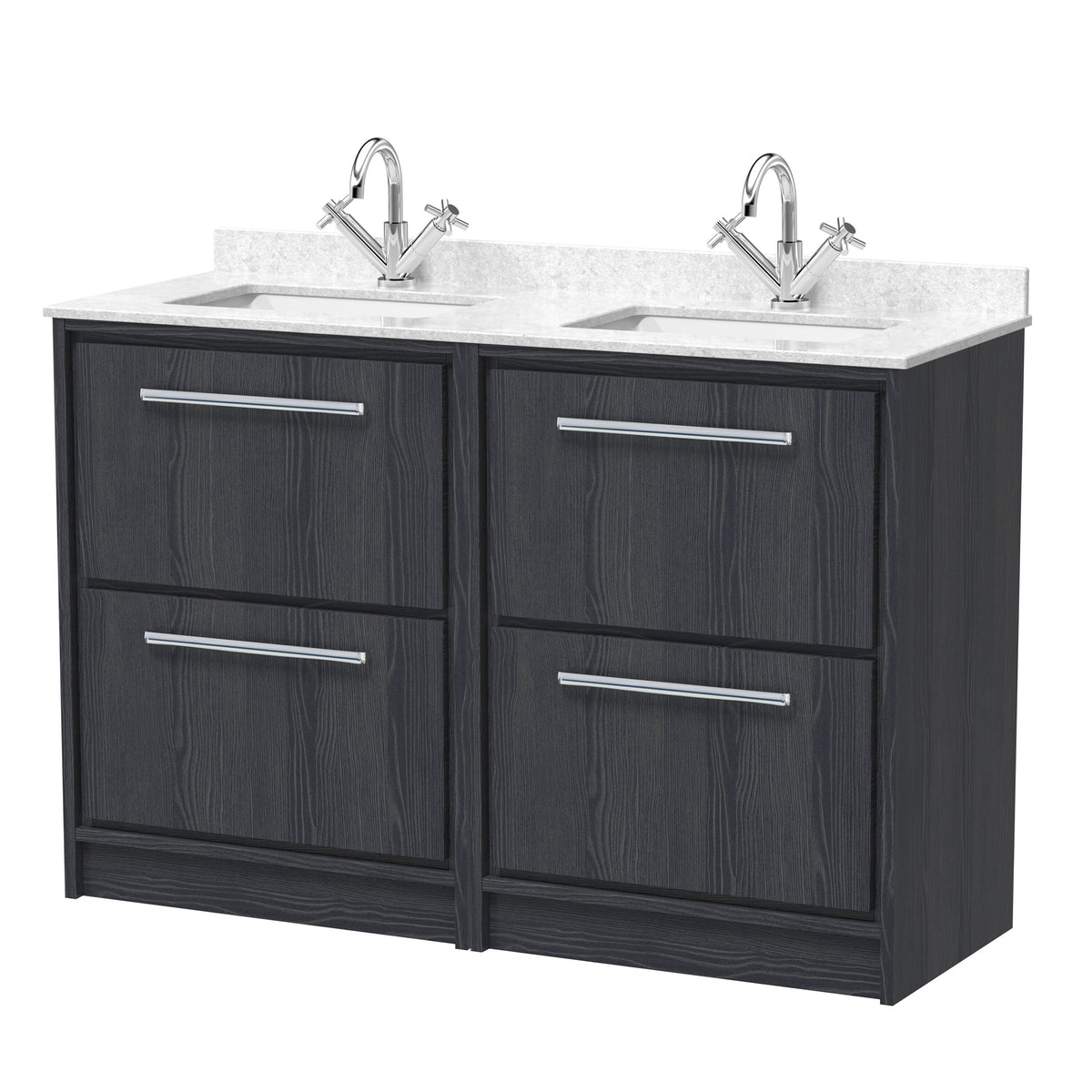 nuie Lille 1200mm 4 Drawer Floor Standing Vanity With Twin Marble Basin