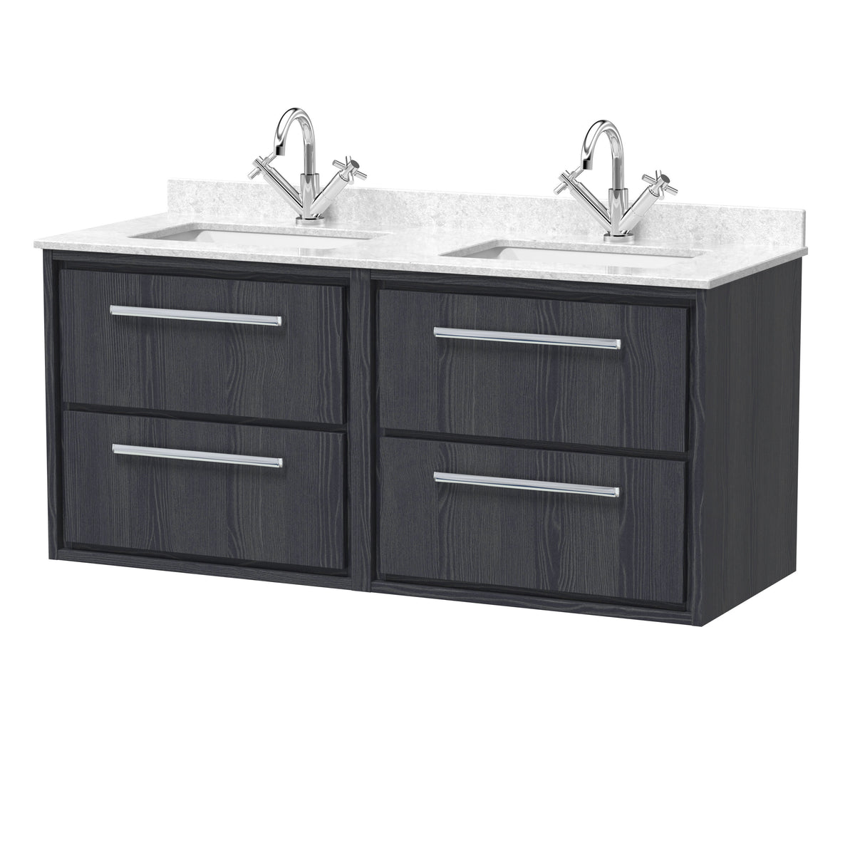 nuie Lille 1200mm 4 Drawer Wall Hung Vanity With Twin Marble Basin