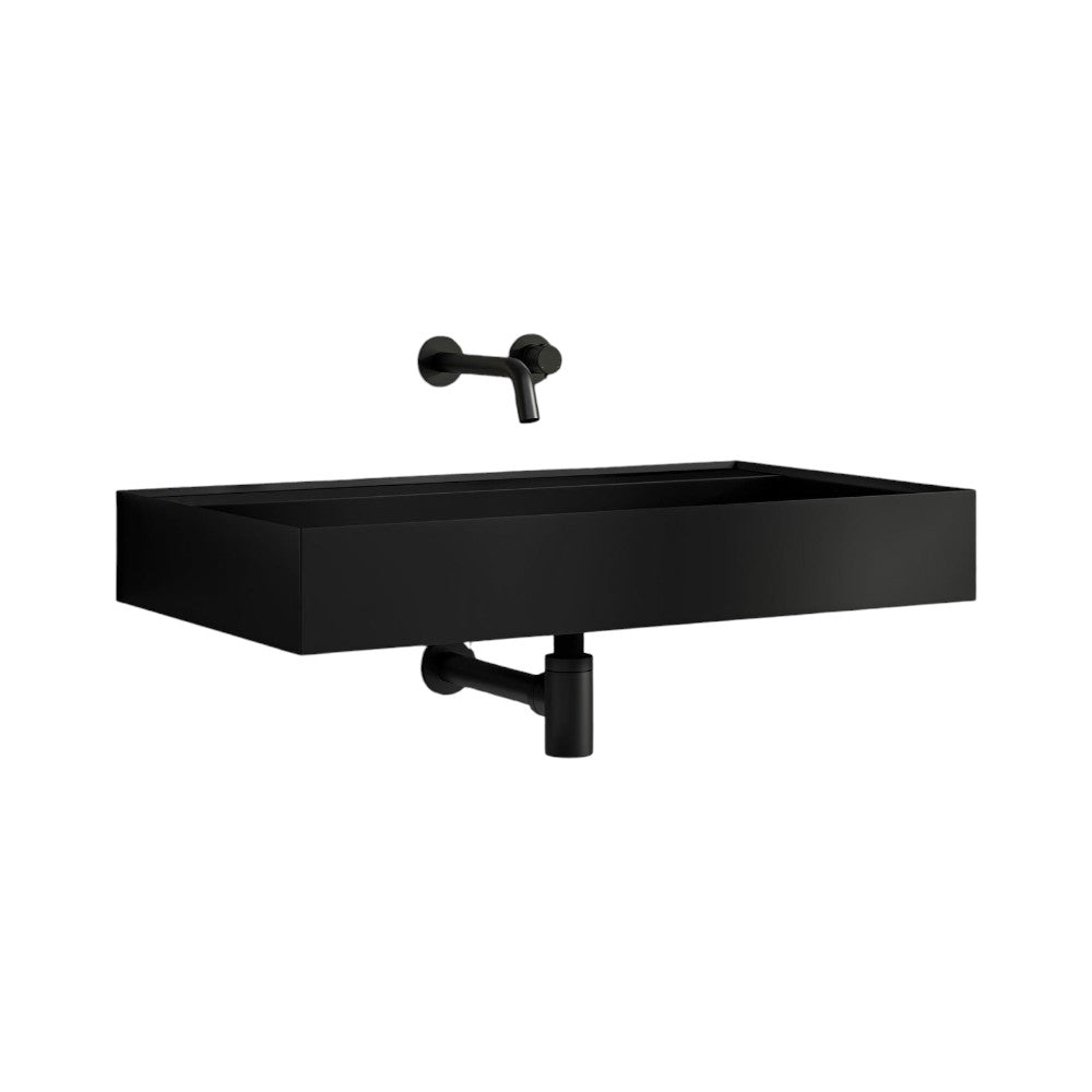 Nôsa Santos 800mm Wall Hung Stone Resin Basin – Matt Black Floating Bathroom Sink, Modern Rectangular Wash Basin, 800 x 460 x 120mm