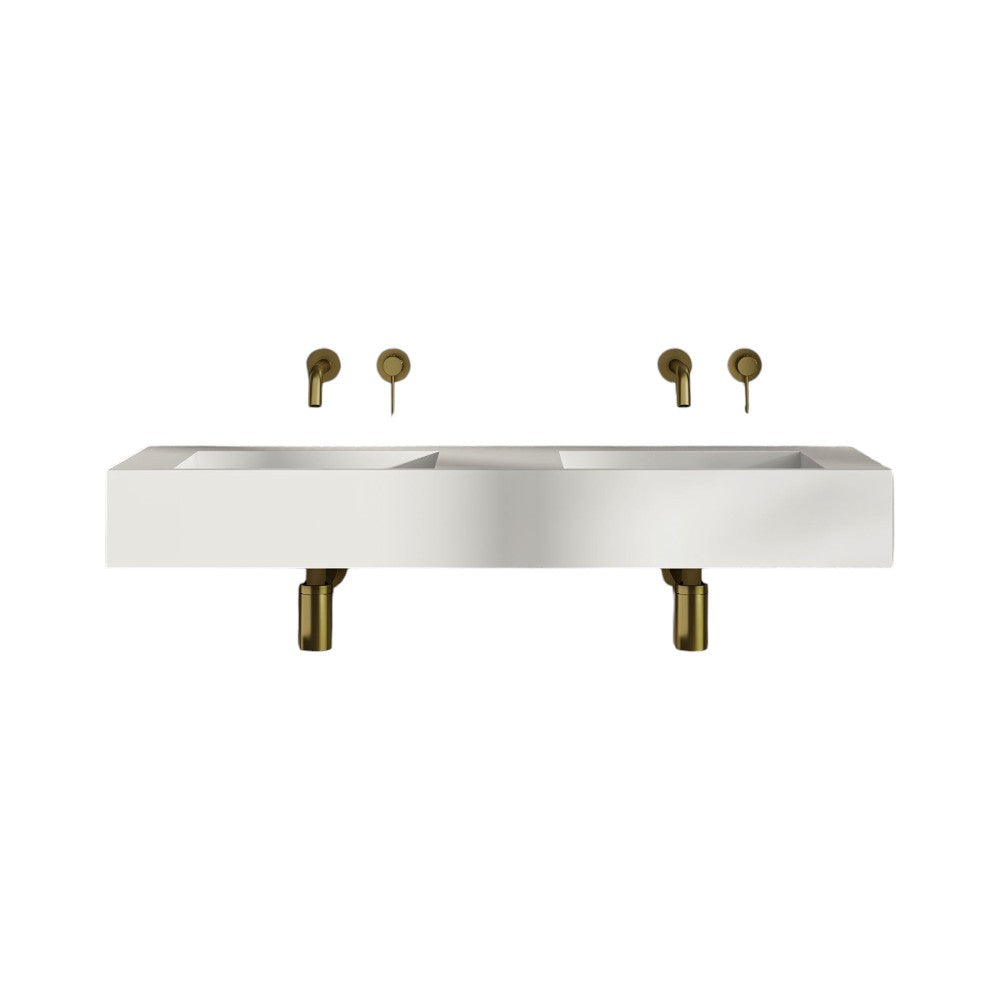 Nôsa Vedra Matt White Wall Hung Double Stone Resin Basin 1200mm – Modern Floating Twin Bathroom Sink with Seamless Matte Finish
