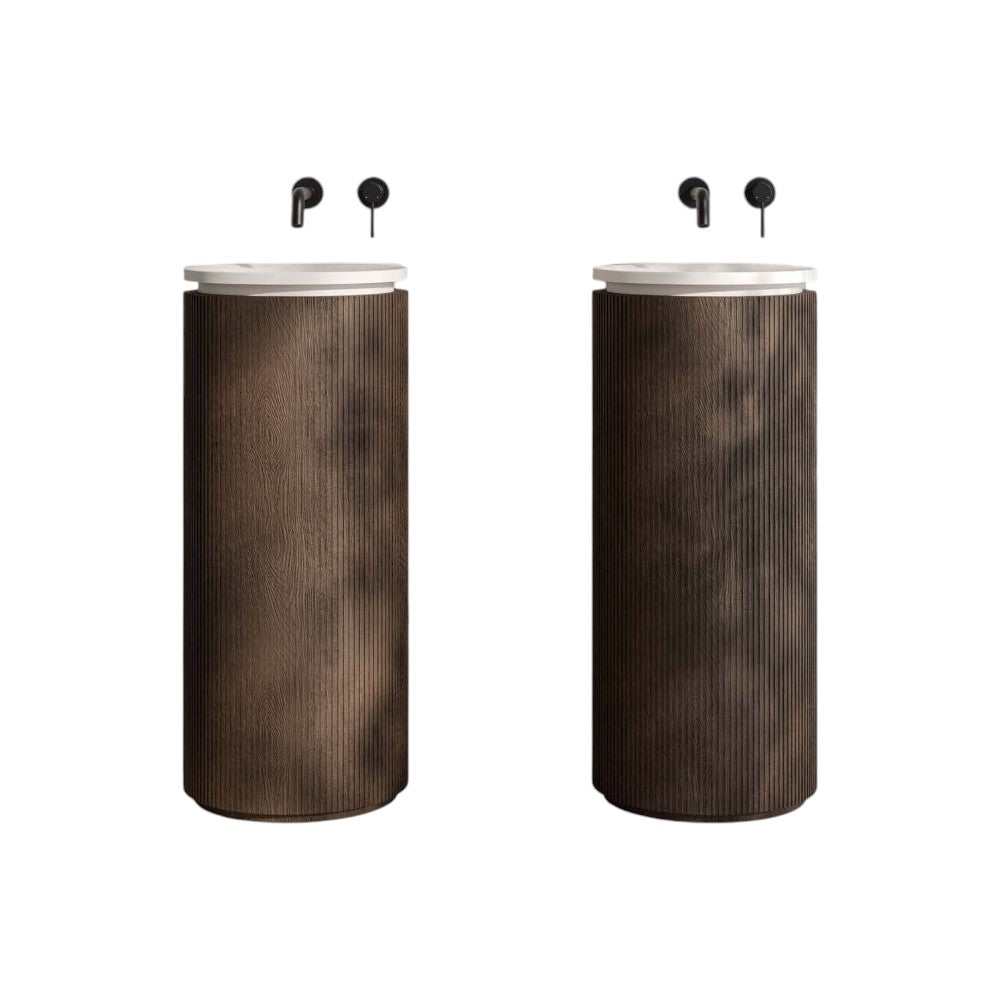 Comano 380mm White & Walnut Freestanding Basin