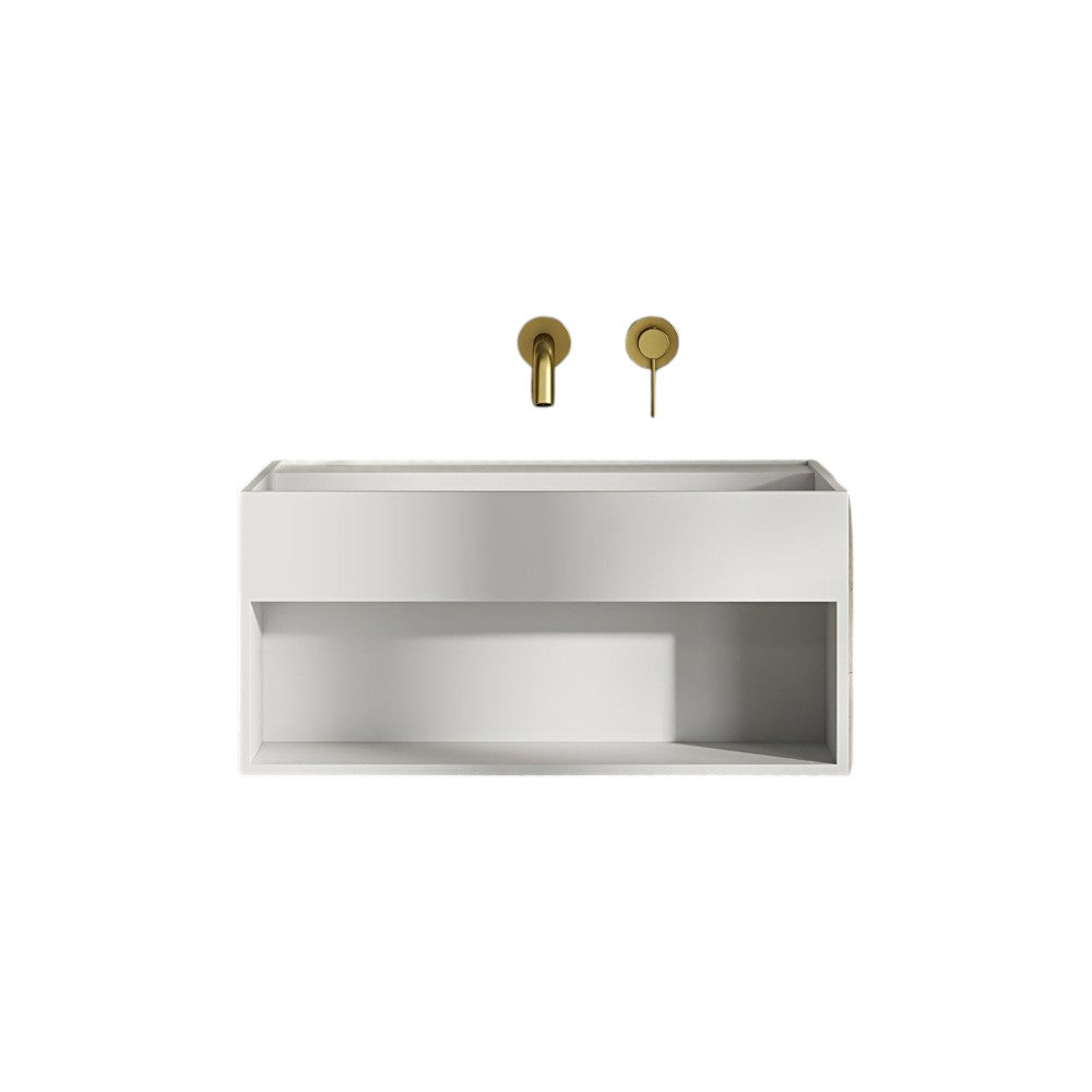 Louis Stone Resin Countertop Basin 600mm Matt White Square Bathroom Wash Basin with Seamless Hand-Finished Design