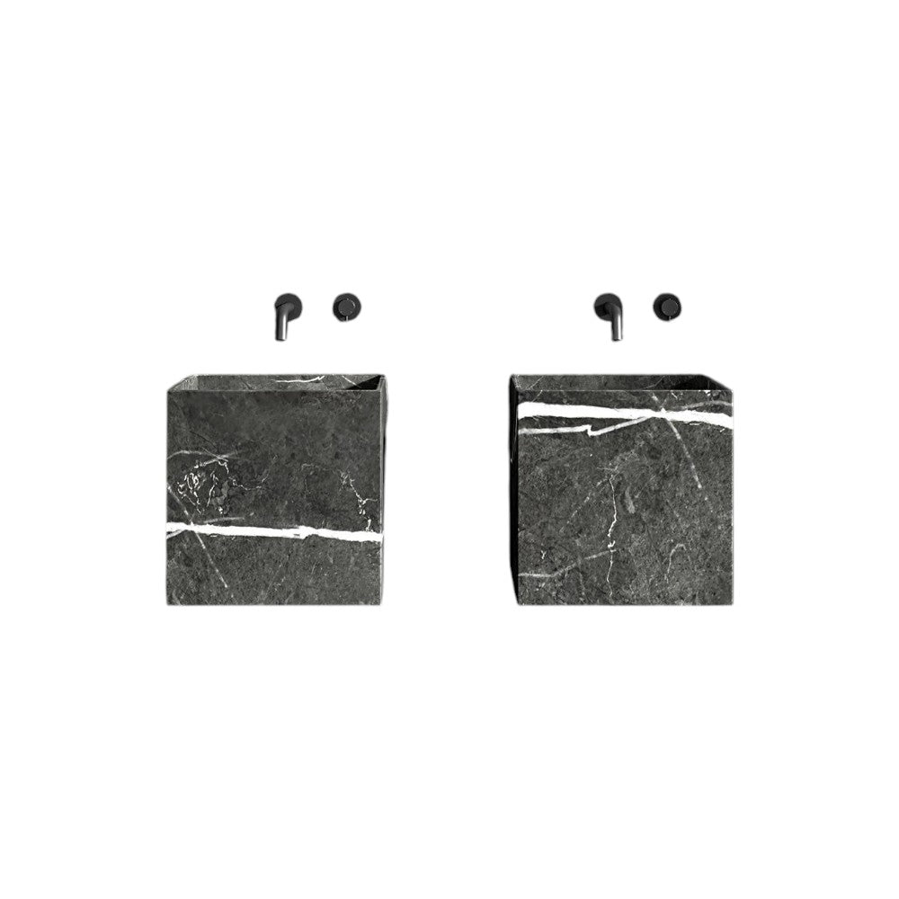 Rico Pietra Grey Marble Wall Hung Basin 400mm – Polished Natural Marble Bathroom Sink with Waste Cover & Support Bracket