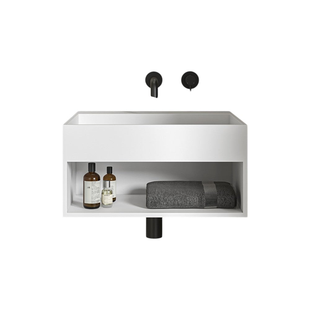Nôsa Louis Stone Resin Countertop Basin 500mm Matt White Square Bathroom Sink with Seamless Hand-Finished Design
