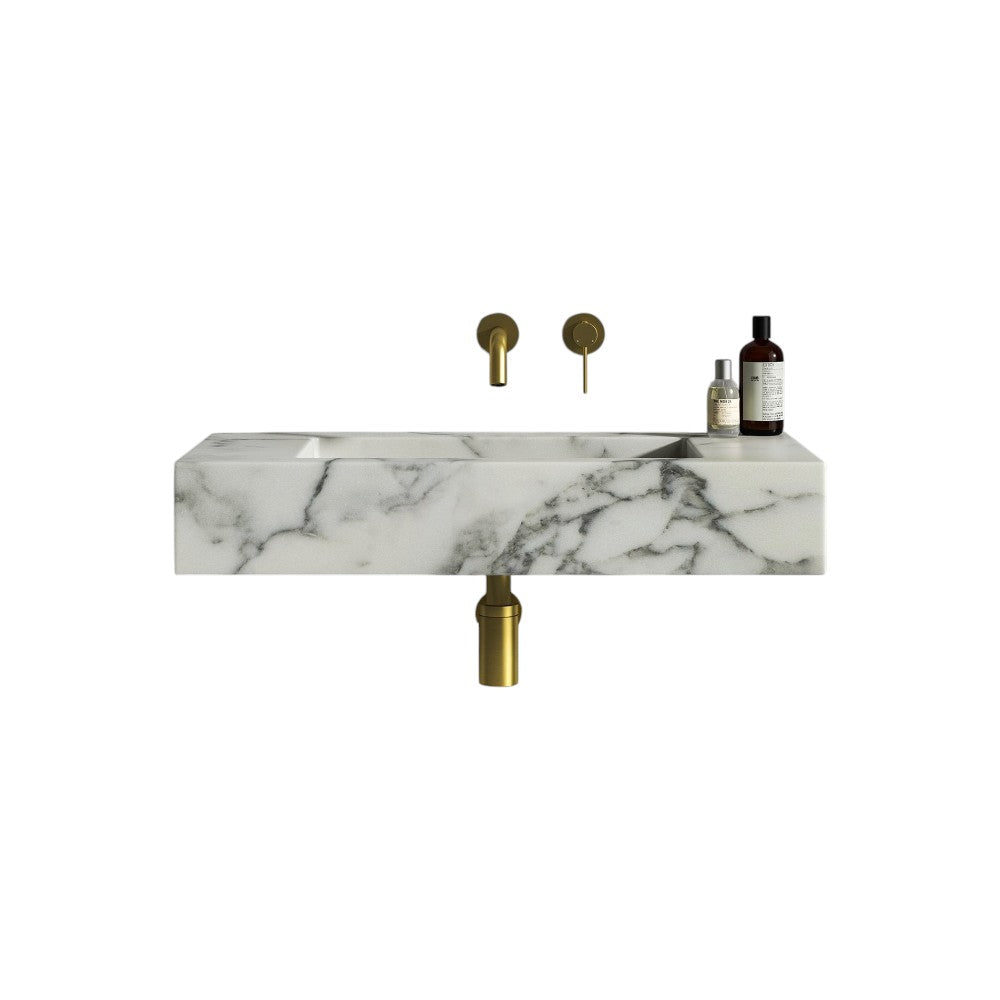 Dina Arabescato Marble Wall Hung Basin 800mm – Polished Natural Italian Marble Vanity Sink with Grey Veining, Modern Luxury Bathroom Basin with Support Bracket