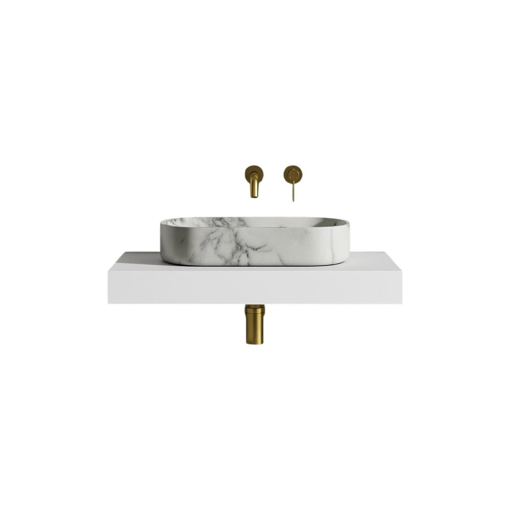 Fiore Arabescato Marble Countertop Basin 550mm – Luxury Polished Natural Stone Round Vessel Sink with Grey Veining, Bathroom Vanity Wash Basin, Includes 63mm Waste Cover