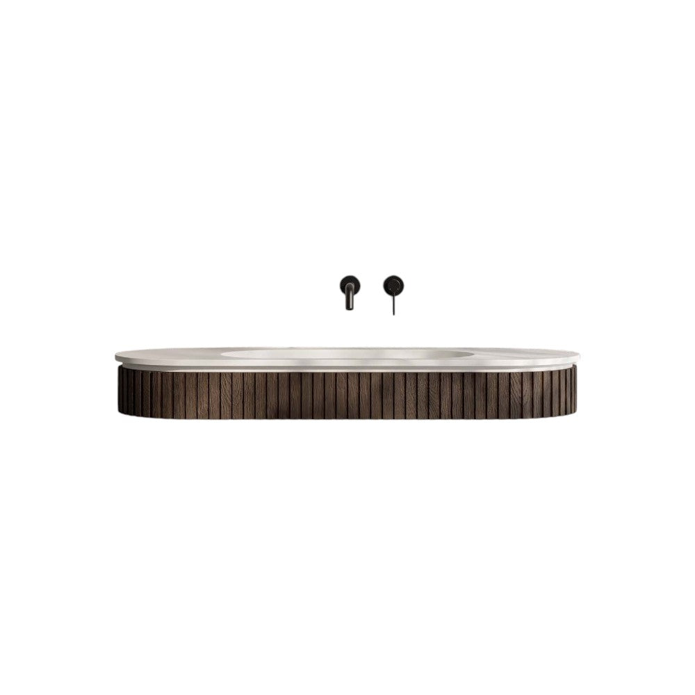 Comano 1200mm White & Walnut Freestanding Bathroom Basin – Luxury Modern Countertop Vanity Sink by Nosa, Natural Walnut Finish with Gloss White Basin, 37kg Durable Construction
