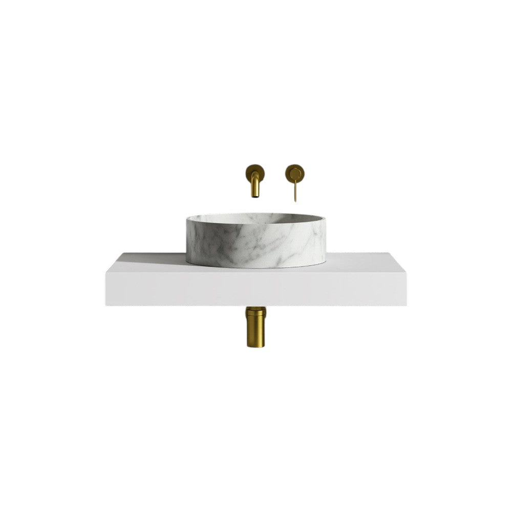 Volta 400mm Carrara Marble Countertop Basin – Polished Natural Stone Round Wash Basin with Grey Veining, Luxury Bathroom Sink with Waste Cover