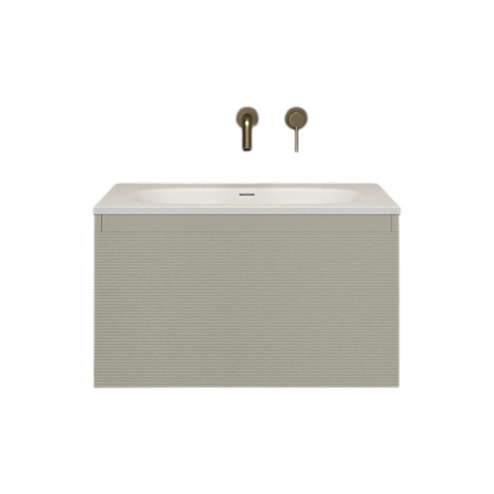 Nôsa Kleber Fluted Wall Mounted Vanity Unit with Stone Resin Basin, Olive Finish, Soft-Close Doors & Built-In Overflow, 600mm