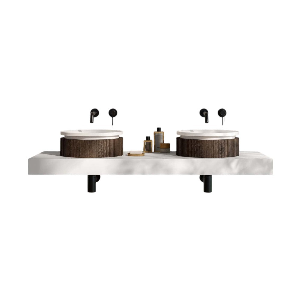 Comano 380mm White & Walnut Countertop Basin – Modern Luxury Bathroom Wash Bowl by Nôsa