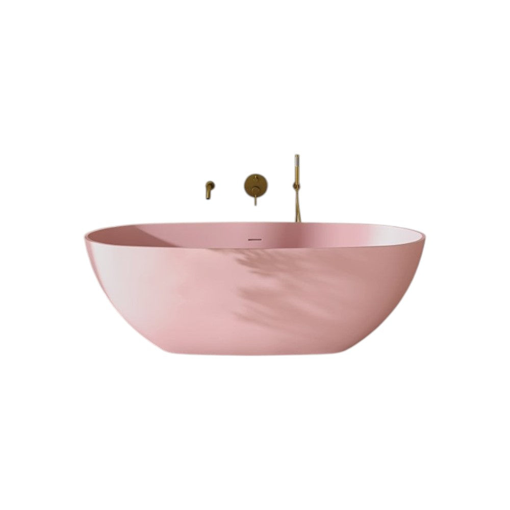 Vermont Blossom Freestanding Stone Resin Bath 1700mm – Matt Finish Pink Stone Bath, 1700 x 750mm Modern Luxury Soaking Tub with Chrome Waste & Overflow