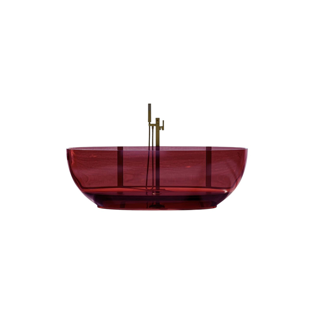 Serena Translucent Resin Freestanding Bath – 1700mm Luxury Spa Bathtub in Polished Red – Modern Designer Centrepiece Bath with 290L Capacity (Model TW8607T)