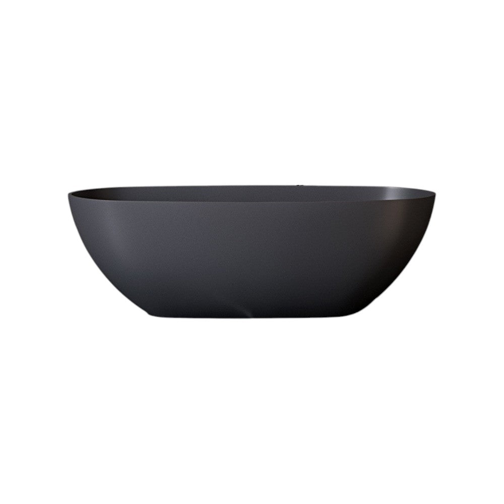 Vermont Graphite Freestanding Stone Bath 1700mm | Stone Resin Matt Finish Deep Soak Tub with Chrome Waste & Built-in Overflow – ELEMENTS by Nôsa