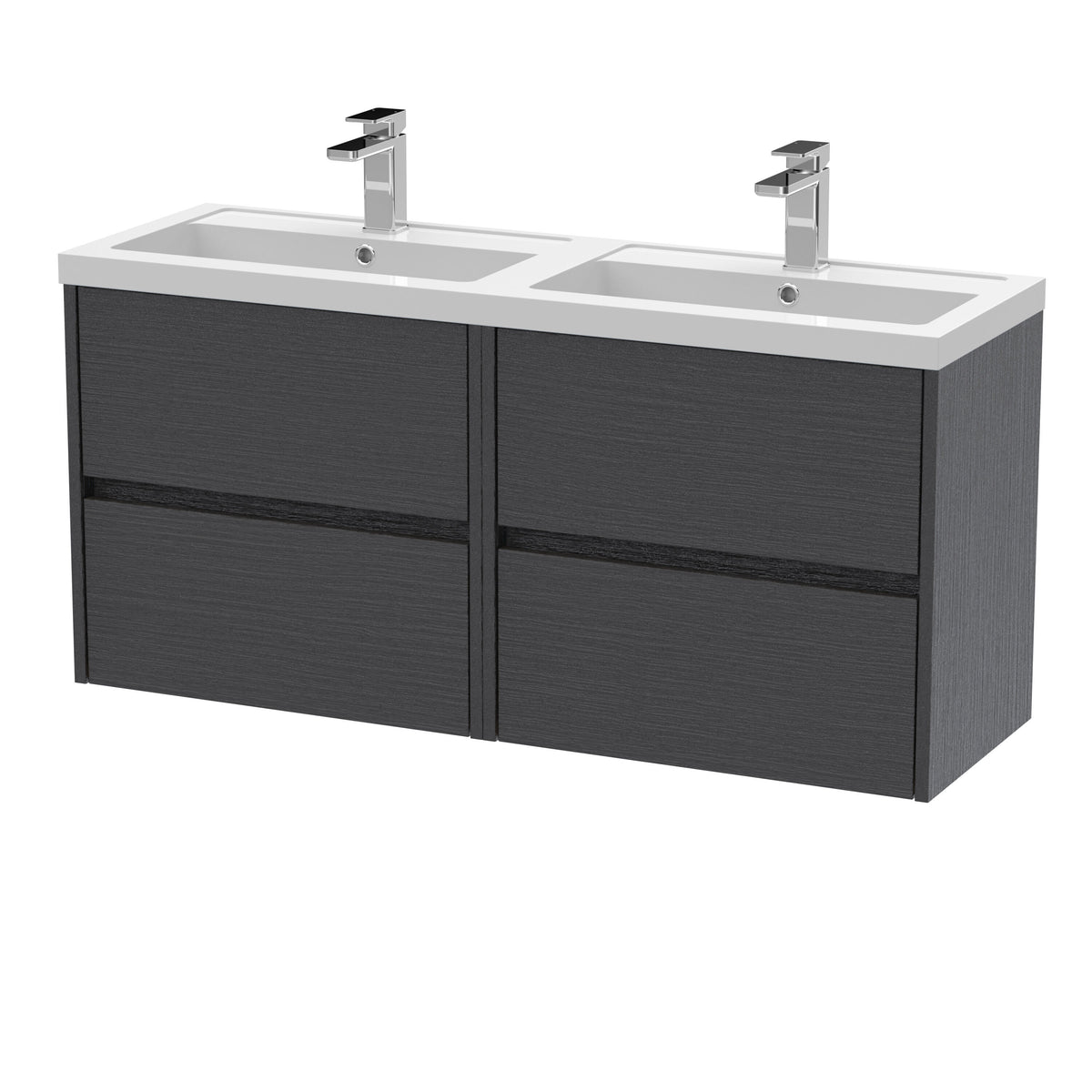 nuie Havana 1200mm 4 Drawer Wall Hung Vanity Unit With 2 Tap Hole Basin