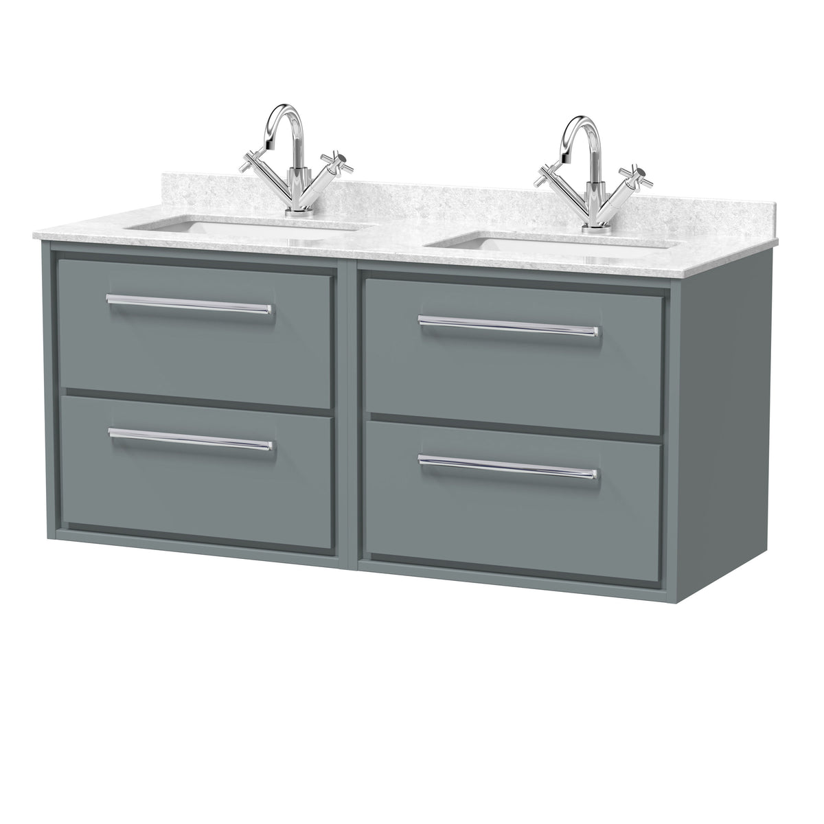 nuie Lille 1200mm 4 Drawer Wall Hung Vanity With Twin Marble Basin