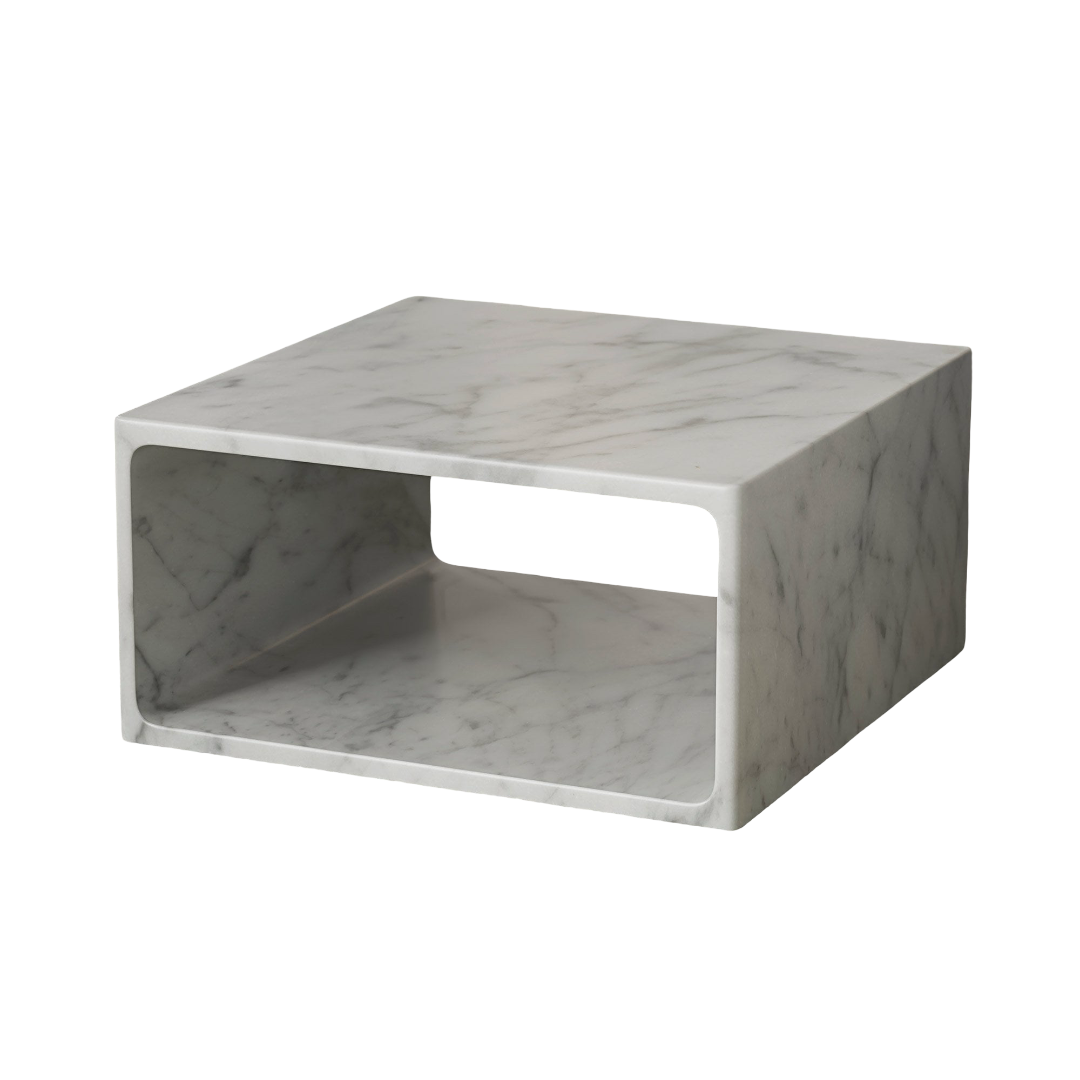 Nôsa OpusArtis™ Allegro Carrara Marble Coffee Table 800mm – Polished Natural Marble Rectangular Coffee Table with Storage Shelf