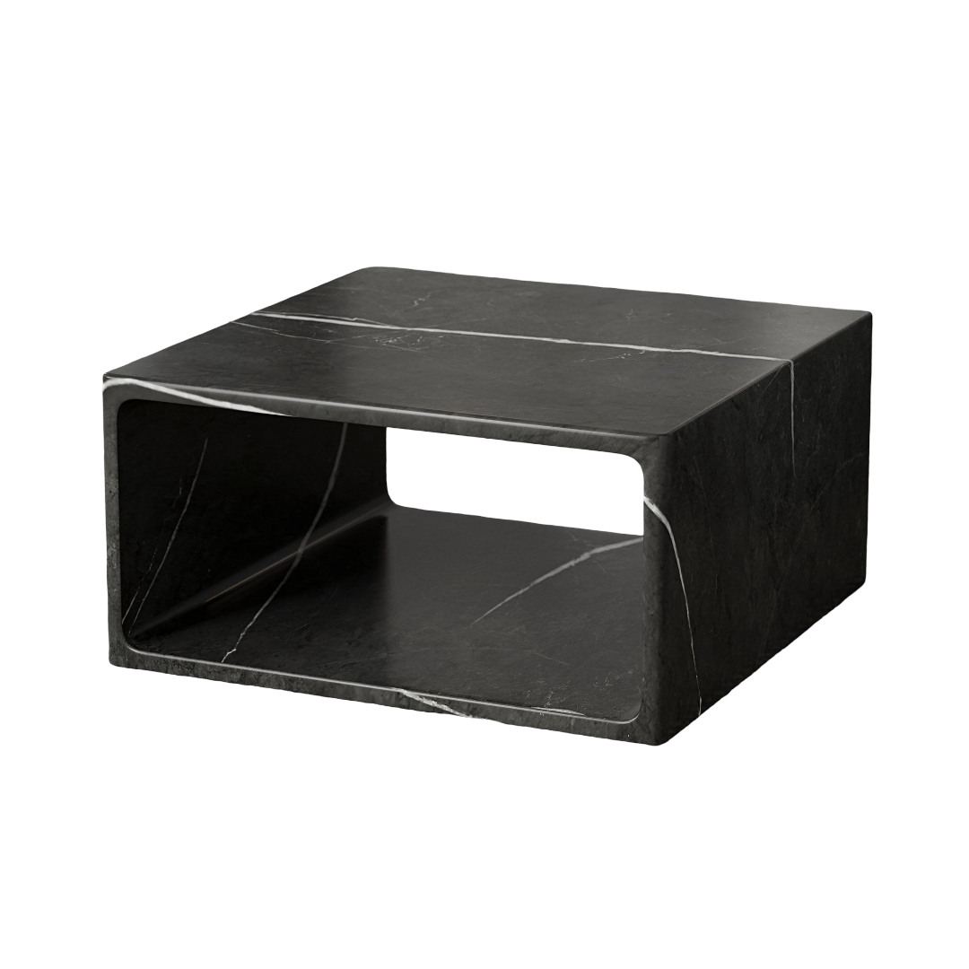 Nôsa OpusArtis™ Allegro Pietra Grey Marble Coffee Table with Lower Shelf - Polished Natural Stone Rectangular Living Room Table - 800 x 800 x 400mm