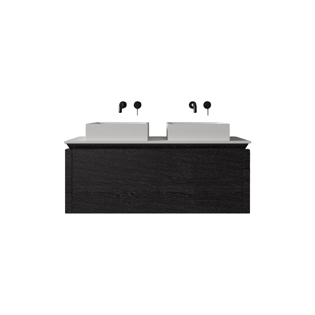 Aman Wall Hung Bathroom Vanity Unit 750mm Black Oak – Certified Wood Cabinet with Soft-Close Doors, Stone Resin Compatible Basin Unit