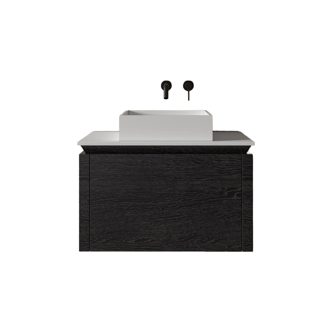 Aman Wall Hung Bathroom Vanity Unit 750mm Black Oak Certified Wood Cabinet Soft Close Doors Stone Resin Compatible Basin Unit