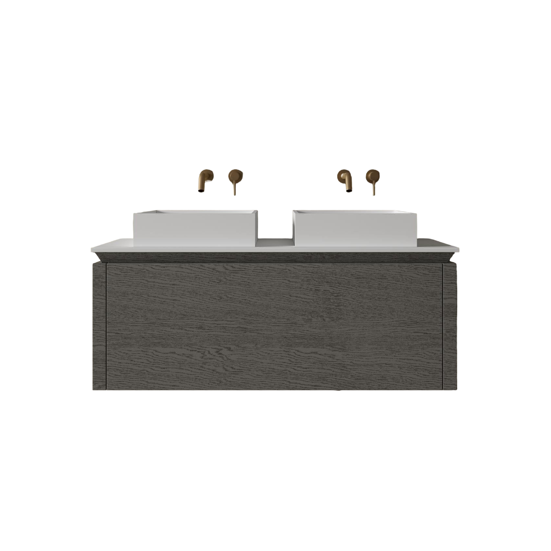 Aman Bathroom Vanity Unit Grey Oak 1200mm Wall Mounted Certified Wood Cabinet Soft Close Doors