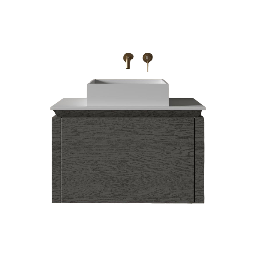 Aman Grey Oak Bathroom Vanity Unit with Stone Resin Basin Option – 750mm Wall Hung Cabinet