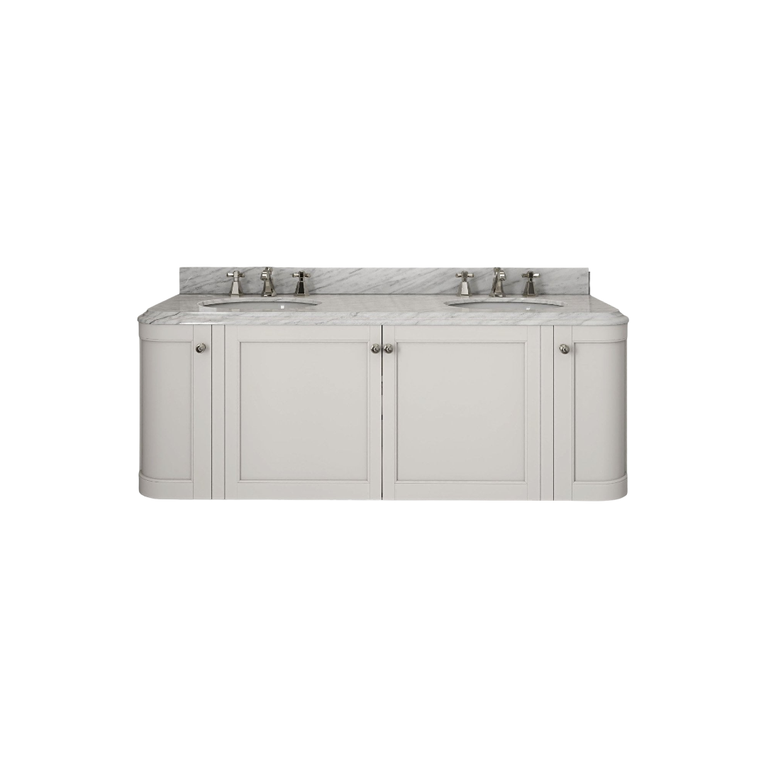 Cavendish Matt Cream Double Vanity Unit with Carrara Marble Countertop & Ceramic Inset Basin – 1600mm