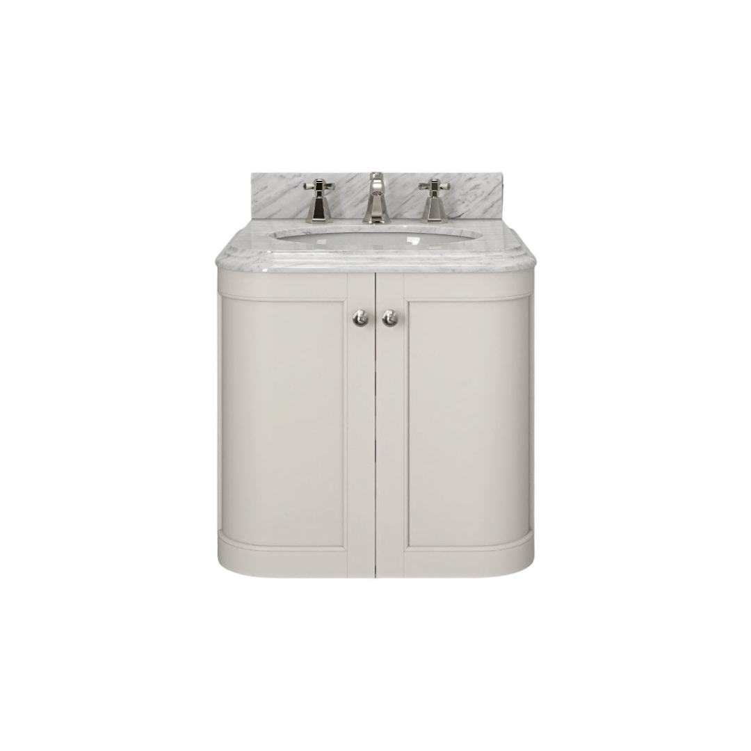 Cavendish 600mm Matt Cream Wall Hung Vanity Unit with Carrara Marble Countertop, Ceramic Basin, Soft-Close Doors & Bevel Edge Design – Marine Grade Plywood Bathroom Cabinet, 10-Year Guarantee