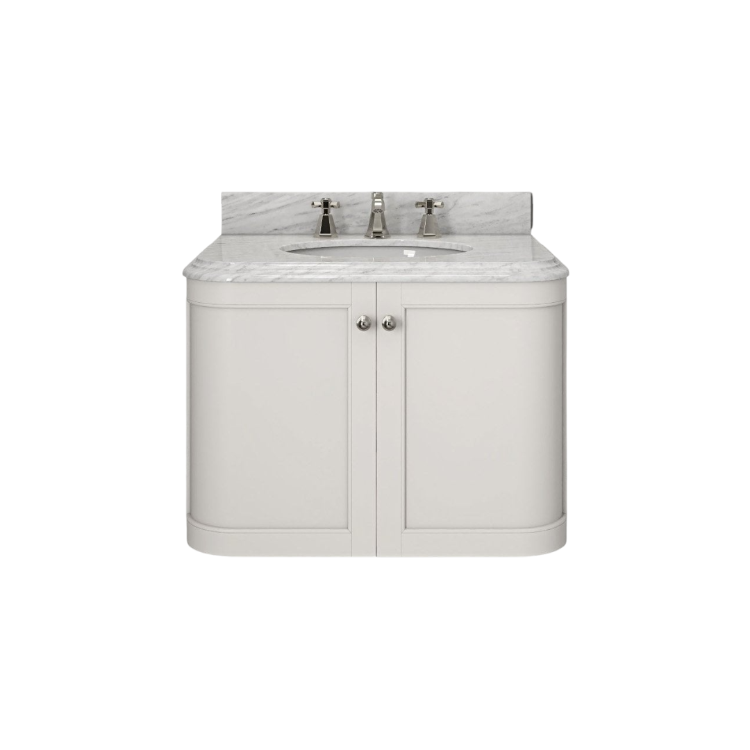 Cavendish Matt Cream Wall Hung Vanity Unit with Carrara Marble Countertop & Ceramic Inset Basin – 800mm Marine Grade Plywood Bathroom Cabinet